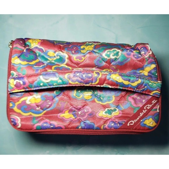 Oscar De La Renta Bag Red Blue Print Travel Organizer Vintage 90s Y2K - Picture 2 of 10